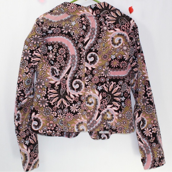 Vintage groovy pink and brown corduroy floral blazer women’s xl my Michelle - Picture 2 of 5
